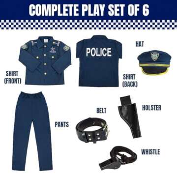 Police Costume Kids, Cop Costume, Kids Costume, Play Dressup with Police Hat, Shirt, Pants, Belt, Holster & Whistle, Kids Police Officer Costume Girl, Police Uniform, Police Officer Costume for Boys