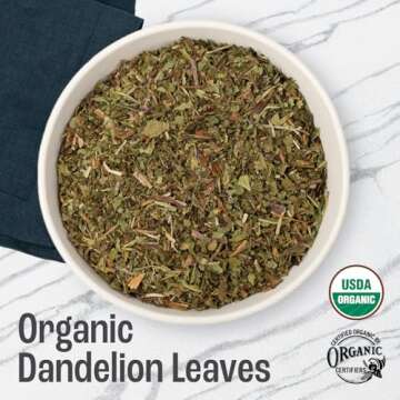 J Mac Botanicals, Organic Dandelion Leaves (4 oz bag) USDA Certified Organic Dandelion leaf tea, te diente de leon organico, Packaged in the USA, Cut and Sifted, No Caffeine