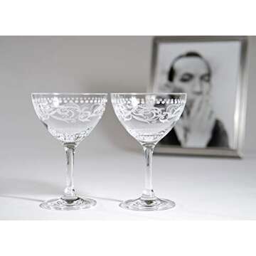 HISTORY COMPANY Cole Porter Opening Night-Inspired Champagne Cocktail Coupe 2-Piece Handcrafted in Crystal Set for Cocktails and Bubbly (Gift Box Collection)