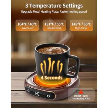 Coffee Mug Warmer, Cup Warmer for Desk with Auto Shut Off, 3 Temp Settings, Mug Warmer for Coffee, Beverage, Milk, Tea, Hot Chocolate, Coffee Warmer Plate in Your Home & Office, Gift (Dark Wood)