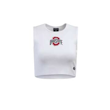 Hype & Vice Cut-Off Tank for Women (Small) - Ohio State University Top for Women, Cropped Fit Tank, College Shirts for Game Days - White