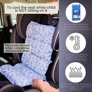 Little Bum Coolers Car Seat Cooler Pad for Children, Booster Seat Cover, Summer Ice Pack Cooling Mat, Buckle Protector for Child & Baby Car Seats (Tie-dye)