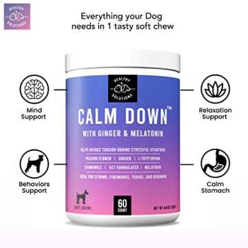 Calming Chews for Dogs - Dog Calming Treats for Anxiety & Stress Relief with Melatonin and Ginger - Aid with Storms, Grooming, Fireworks, Separation, Travel, Motion Sickness, & Sleep - 60 Soft Chews