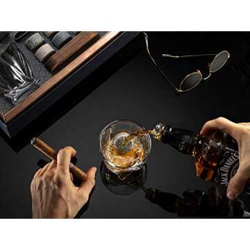 Mixology & Craft Whiskey Glasses Stones Gift Set for Men | Whiskey Glass and Stones Set with a Classy Gift Box and 6 Granite Round Whiskey Stones |, Dad, Husband, Boyfriend