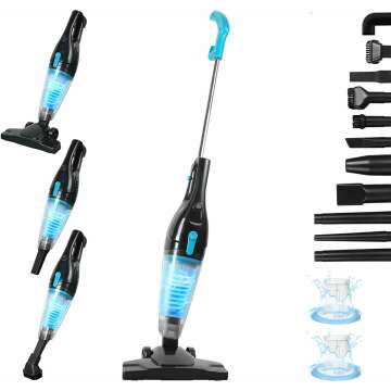 Intercleaner Corded Vacuum Cleaner, 15KPa Powerful Suction with 400W Motor, 12 in 1 Lightweight Bagless Stick Vac with Handheld, Ultra Quiet, for Hardwood Floor Carpet Car Pet Hair