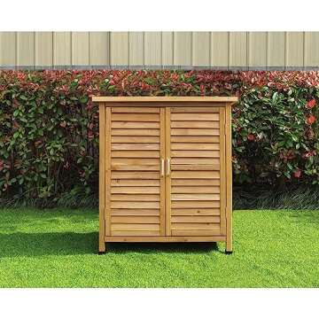 Hanover Outdoor 2 ft. 8in. x 3 ft. 2in. Wooden Storage Shed for Tools, Equipment, Garden Supplies, with Shelf, Waterproof Roof