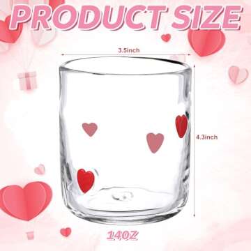 Singhoow 2 PCS Valentine Icon Juice Glasses, 14oz Valentines Stemless Wine Glasses Heart Icon Juice Glasses Set for Valentine's Day Gift Engagement Wedding Party Her Women Girlfriend Wife Present