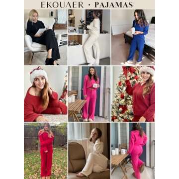 Ekouaer Pajamas for Women 2 Piece Lounge Set Fuzzy Fleece Long Sleeve Pullover Sweater Top Wide Leg Pants Set Outfits Baby Blue,Small