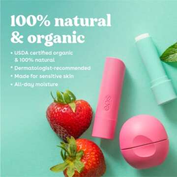 eos 100% Natural & Organic Lip Balm Trio- Vanilla Bean, Sweet Mint, & Strawberry Sorbet, Made for Sensitive Skin, Lip Care Products, 0.14 oz, 3-Pack