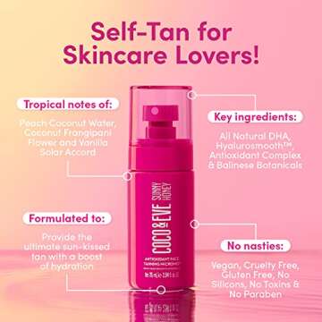 Coco & Eve Antioxidant Face Tanning Micromist. Sunless Self Tanning Face Mist with Antioxidants to Boost Hydration. Quick, Flawless, Streak Free Face Tan. (2.54 fl oz) / (75ml)