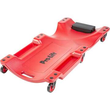 Pro Lift Mechanic Plastic Creeper 40 Inch - Blow Molded Ergonomic HDPE Body with Padded Headrest & Dual Tool Trays - 350 Lbs Capacity Red