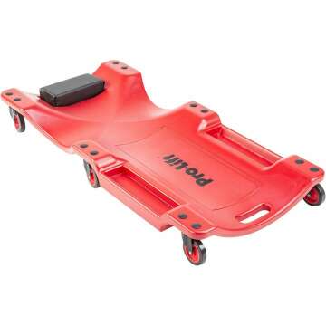 Pro Lift Mechanic Plastic Creeper 40 Inch - Blow Molded Ergonomic HDPE Body with Padded Headrest & Dual Tool Trays - 350 Lbs Capacity Red