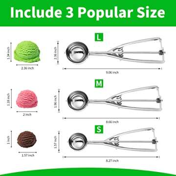 3PCS Ice Cream Scoop,Premium cookie scoop set,Small/Medium/Large stainless steel Scoops,Professional Ice cream Scooper with Trigger Release for Baking, Cookie, Fruit and Ice Cream by AOULELA