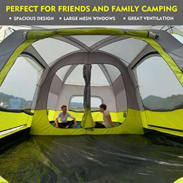 Wolf Walker 10 Person Tent Family Cabin Tent for Camping 2 Rooms with Vestibule-Double Layer Waterproof Camping Tent with Ventilted Mesh Windows for Outdoor Picnic Friends Gathering