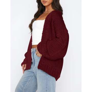 PRETTYGARDEN Womens Cardigan Sweaters 2025 Spring Fall Trendy Chunky Knit Outerwear Outfits Fashion Long Sleeve Cardigans (Wine Red,Small)