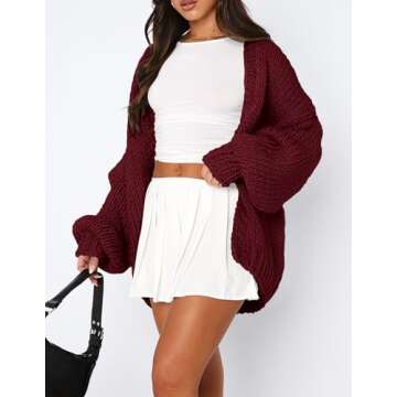 PRETTYGARDEN Womens Cardigan Sweaters 2025 Spring Fall Trendy Chunky Knit Outerwear Outfits Fashion Long Sleeve Cardigans (Wine Red,Small)