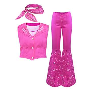 Naywig Cowgirl Outfit 70s 80s Hippie Disco Costume Pink Flare Pant Halloween Cosplay For Women Girls