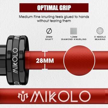 Mikolo 7ft Olympic Barbell, Barbell for Weightlifting and Powerlifting 45lb, Olympic Bar for 1500lbs Capacity, Weight Bar Fit 2” Standard Weights, Red