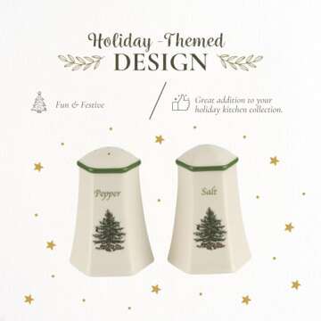 Spode Christmas Tree Hexagonal Salt and Pepper Shaker Set (2-Piece)- Holiday Kitchen & Table Décor - Festive Home Accent, Christmas Gift/Stocking Stuffer for Collectors & Holiday Enthusiasts