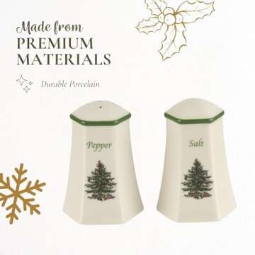 Spode Christmas Tree Hexagonal Salt and Pepper Shaker Set (2-Piece)- Holiday Kitchen & Table Décor - Festive Home Accent, Christmas Gift/Stocking Stuffer for Collectors & Holiday Enthusiasts