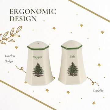 Spode Christmas Tree Hexagonal Salt and Pepper Shaker Set (2-Piece)- Holiday Kitchen & Table Décor - Festive Home Accent, Christmas Gift/Stocking Stuffer for Collectors & Holiday Enthusiasts