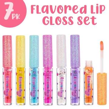 Expressions 7pc Fruity Flavored Lip Gloss Set - Lip Gloss in Assorted Fruity Flavors, Non Toxic Makeup for Kids & Teens