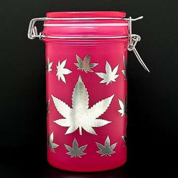 Ted Miller Innovation 6" Glass Jar with Clamping Lid (Pink/Silver Leaves