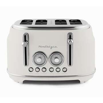 Nostalgia Classic 4-Slice Wide Slot Toaster, Retro Vintage Design With Six Toasting Settings & Removable Crumb Tray, Cream