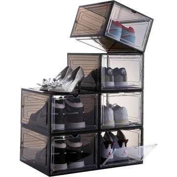 Attelite Set of 6 Stackable Drop Front Shoe Boxes - Black