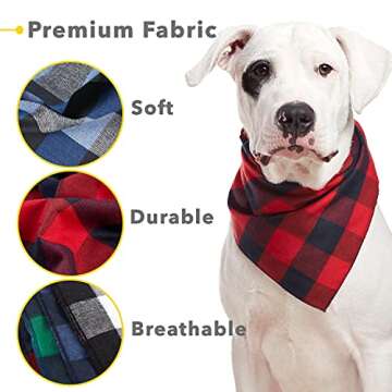 Odi Style Dog Bandana 4 Pack - Dog Bandanas Boy, Girl, Premium Durable Soft Lightweight Fabric, Buffalo Plaid Scarf for Medium and Large Dogs Pets, Black and White, Red, Green, Blue, Large