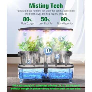 Misting Hydroponic Growing System 15 Pods Herb Garden Kit Indoor, 5L Large Tank Plant Germination Kit with Adjustable Height Grow Light to “20", Quiet Pump, Auto Timer, Gardening Christmas Gifts