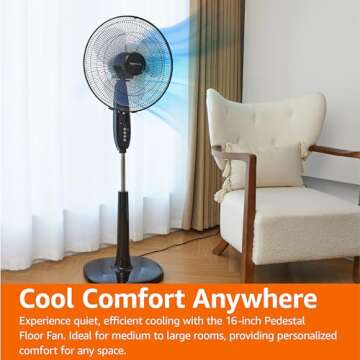 Amazon Basics 16-Inch Pedestal Floor Fan Oscillating Remote, 3-Speed, Energy-Efficient, Black