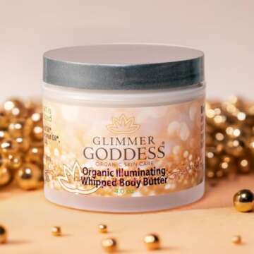 GLIMMER GODDESS Organic Whipped Shimmer Body Butter - Sexy Level 2 Bronze Body Shimmer - Moisturizing & Nourishing Skincare with Natural Ingredients - Sultry Glow & Hydration - 4.0 oz