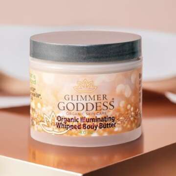 GLIMMER GODDESS Organic Whipped Shimmer Body Butter - Sexy Level 2 Bronze Body Shimmer - Moisturizing & Nourishing Skincare with Natural Ingredients - Sultry Glow & Hydration - 4.0 oz