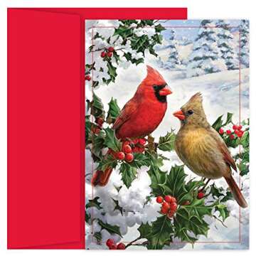 Masterpiece Studios Holiday Brights Collection 16-Count Boxed Christmas Cards with Envelopes, 7.8" x 5.6", Cardinal Couple (928500)