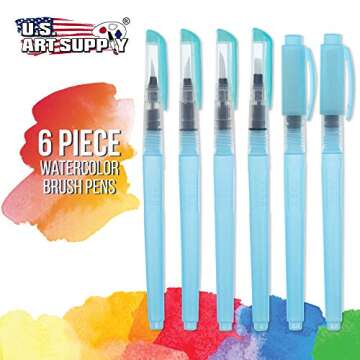 U.S. Art Supply 6-Piece Water Coloring Brush Pen Set (Sizes - 01, 02, 03, 04, 07,& 10) - Refillable, Watercolor, Calligraphy, Painting