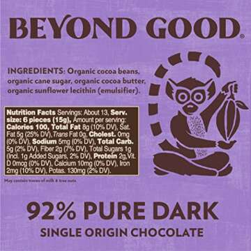 Beyond Good Chocolate | 92% Pure Dark Chocolate Melts, 7oz Pack | Gluten Free, USDA Organic, Direct Trade, Vegan, Kosher, Non-GMO | Single Origin Uganda Chocolate Perfect for Snacking or Baking