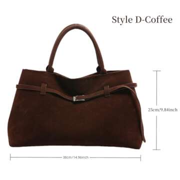 Suede Tote Bag for Women, Women's Purse Slouchy Hobo Handbag Brown Retro Top Handle Bag Fashion Shoulder Satchel Work Bags