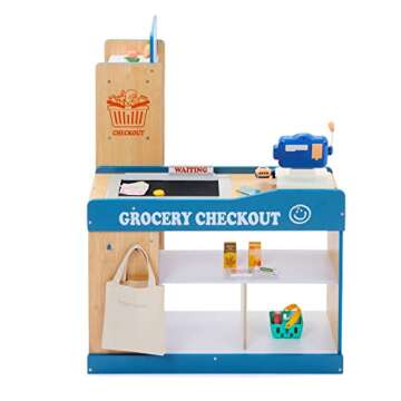 Amazon Basics Grocery Store Checkout Counter with Shopping Cart, Kids Supermarket Pretend Play Store Cash Register, Gift for Age 3Y+, Multicolor