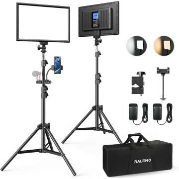 RALENO LED Video Light Kit with Stands & Built-in Battery