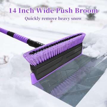 HEEYA 51 Inch Truck Snow Brush and Ice Scraper with Long Handle, Heavy Duty Snow Broom with Foam Grip for Pushing Heavy Snow for SUV Car Automobile Vehicle Windshield Window - Purple