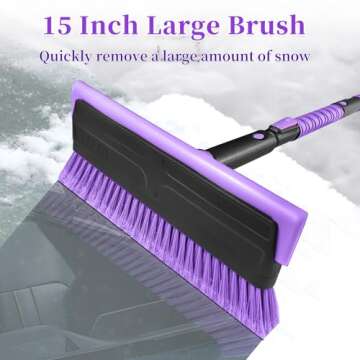 HEEYA 51 Inch Truck Snow Brush and Ice Scraper with Long Handle, Heavy Duty Snow Broom with Foam Grip for Pushing Heavy Snow for SUV Car Automobile Vehicle Windshield Window - Purple