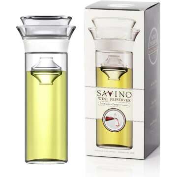Savino Connoisseur | Glass Wine Saving Carafe | Clear | 750ml | Keep Non-Sparkling Wines Fresh Up to 7 Days | Luxury Glass Wine Preserver | Dishwasher Safe | Unique Gift | Red & White Wines