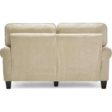 Serta Copenhagen Rolled Arm Sofa, Easy Care Polyester, Soft Pillow Back, Pocket Coil Seat Cushions, Removable Covers, Couch for Small Spaces, Living Rooms or Bedrooms, 61" Loveseat, Tan