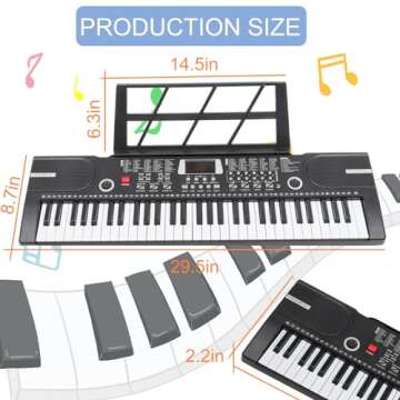 61 keys piano keyboard, Electronic Digital Piano with Built-In Speaker Microphone, Sheet Stand and Power Supply, Portable Keyboard Gift Teaching for Beginners