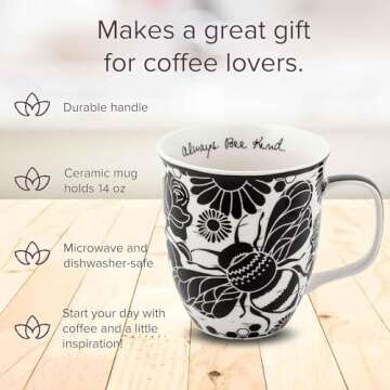 Karma Gifts 16 oz Black and White Boho Bee Mug - Stylish Ceramic Coffee & Tea Mug