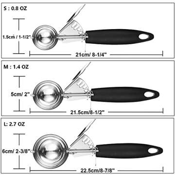 Saebye Cookie Scoop Set, 3 Pieces Ice Cream Scoop Set, 0.8 OZ/ 1.4OZ/ 2.7OZ, Large-Medium-Small Size Disher Scoop, Portion Scoop, Cookie Scoops for Baking for Cookie Dough, Cupcake Batter or Ice Cream