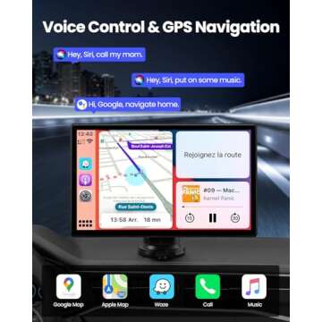 Wireless Carplay Screen for Car - 9'' Portable Car Stereo with 4K Dash Cam, 1080P Backup Camera, Car Overhead Video Players with Apple Carplay & Android Auto, GPS Navigation/AirPlay/Voice Control