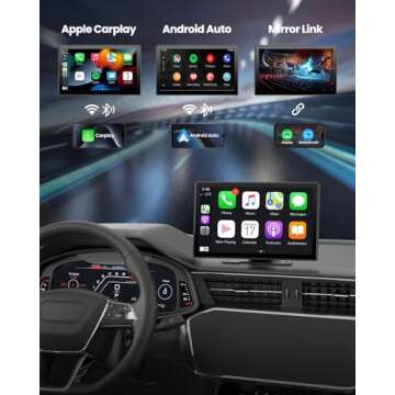 Wireless Carplay Screen for Car - 9'' Portable Car Stereo with 4K Dash Cam, 1080P Backup Camera, Car Overhead Video Players with Apple Carplay & Android Auto, GPS Navigation/AirPlay/Voice Control