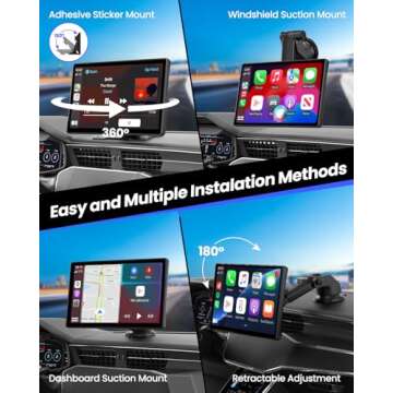 Wireless Carplay Screen for Car - 9'' Portable Car Stereo with 4K Dash Cam, 1080P Backup Camera, Car Overhead Video Players with Apple Carplay & Android Auto, GPS Navigation/AirPlay/Voice Control